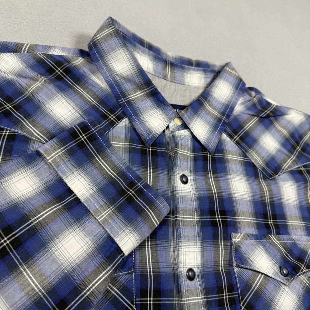 American Eagle Outfitters Mens XXL Blue Plaid Western Pearl Snap Shirt Cotton